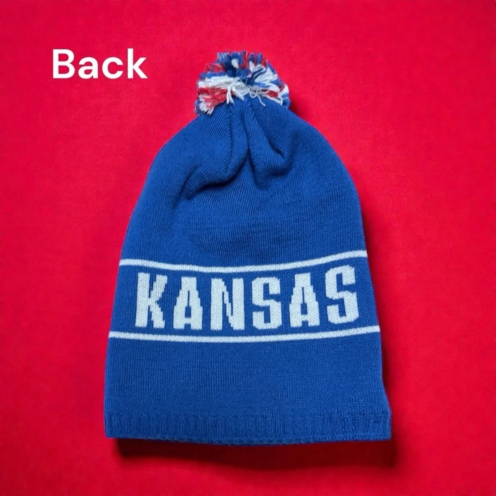 Adidas trefoil  Adidas Kansas Jayhawks Beanie Hat Pom Knit Blue NCAA KU Slouch